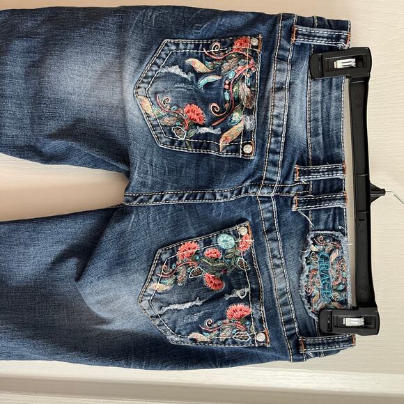 Grace in LA Distressed Floral Embroidered Skinny Size 26 Jeans Vintage Cute! - Picture 7 of 15